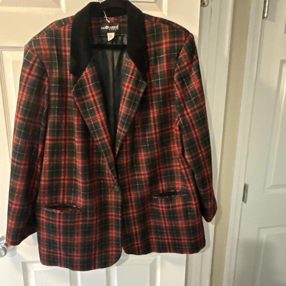 Christmas Plaid Sag Harbor Blazer With Velvet Collar Size 24W. SAME DAY SHIPPING